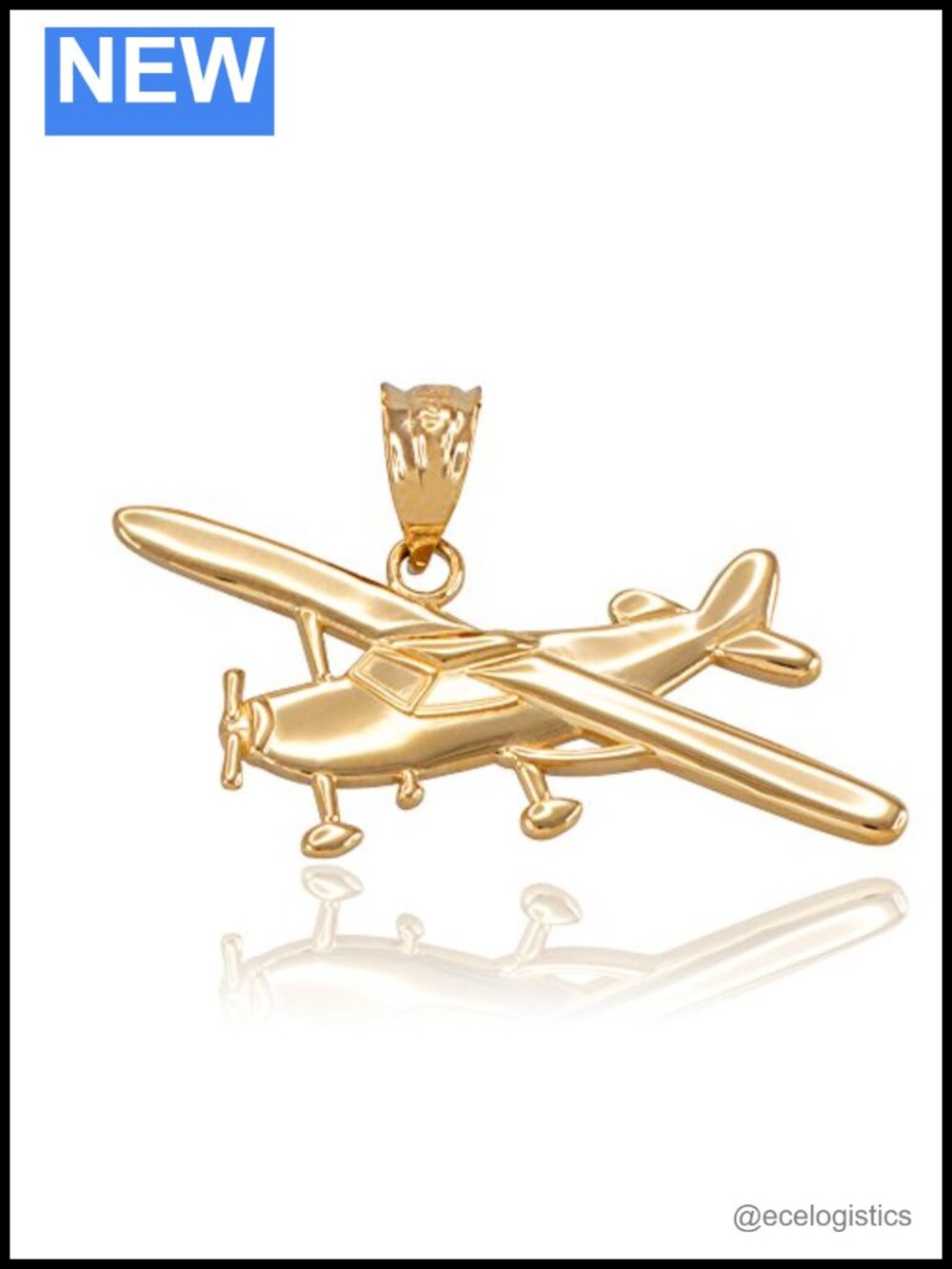 10k Yellow Gold Airplane Aircraft Charm Pendant Solid Gold